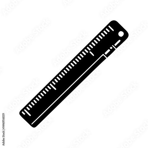 Black and white image of a ruler a measuring instrument used for drawing and measuring