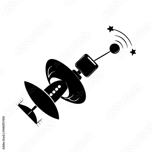 Satellite Dish Receiving Signals from Space with Stars and Antenna