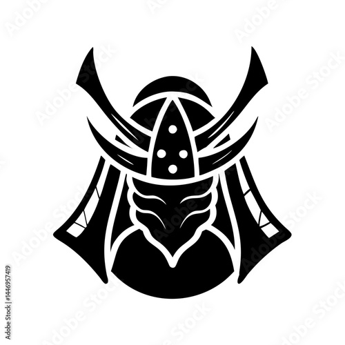 Fierce Samurai Warrior in Traditional Armor Headshot Illustration