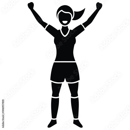 Celebrating Success Woman Raising Hands in Victory