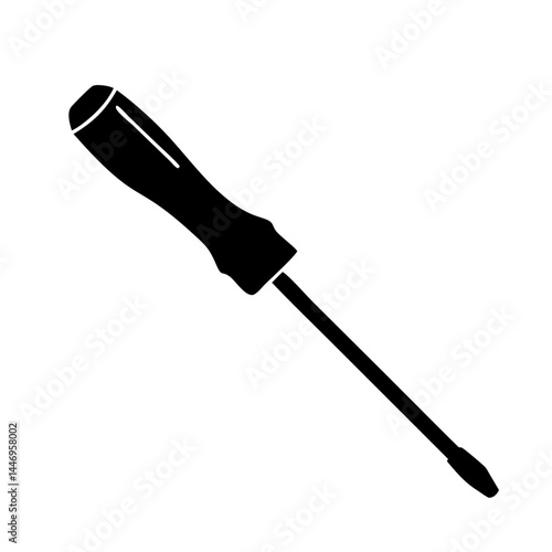 Black and white image of a simple screwdriver illustration a tool for tightening and loosening screws
