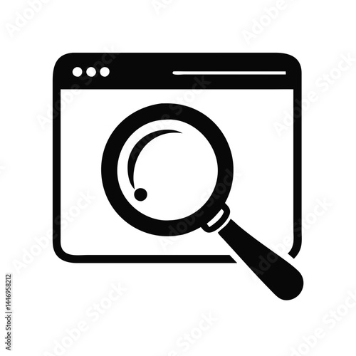 Website Search Magnifying Glass Icon Digital Exploration Online Investigation Internet Research Web Browser Magnifier Tool Data Discovery Information Retrieval Computer Search Engine