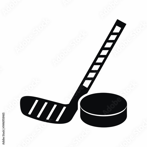 Hockey Stick and Puck icon silhouette vector illustration