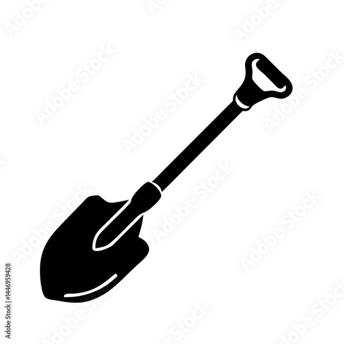 Black and White Illustration of a Shovel Gardening Tool for Digging
