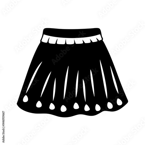 Stylish Black Mini Skirt Fashion Design Illustration with Pleats and Embellishments
