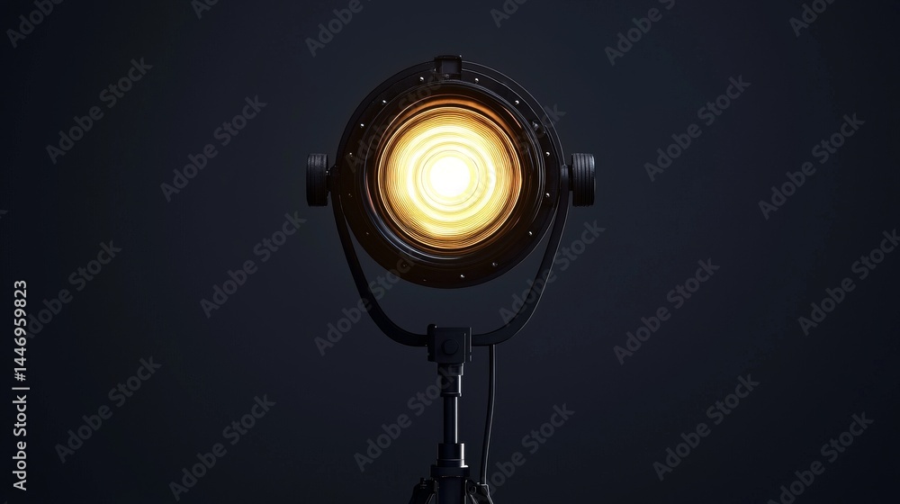 Fototapeta premium A vintage spotlight shines brightly against a dark background, illuminating creativity.