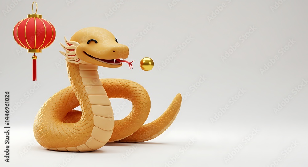 Fototapeta premium Smiling Snake with Lantern and Ball for Celebration