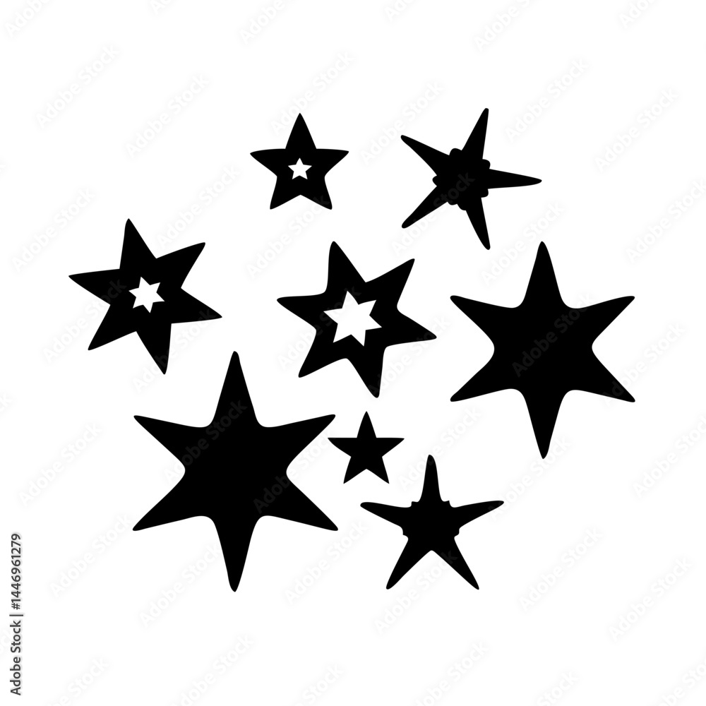 Collection of Various Black Stars on White Background Simple Starburst Design Element Collection of Various Black Stars on White Background Simple Starburst Design Element