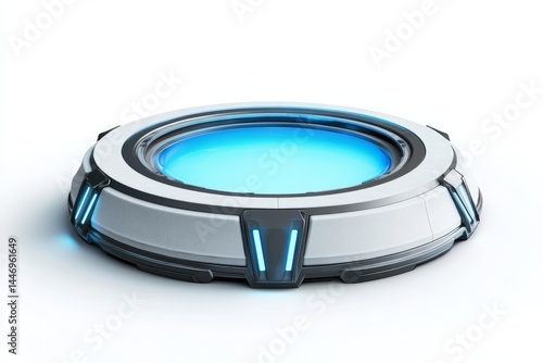 Futuristic circular platform with vibrant blue light