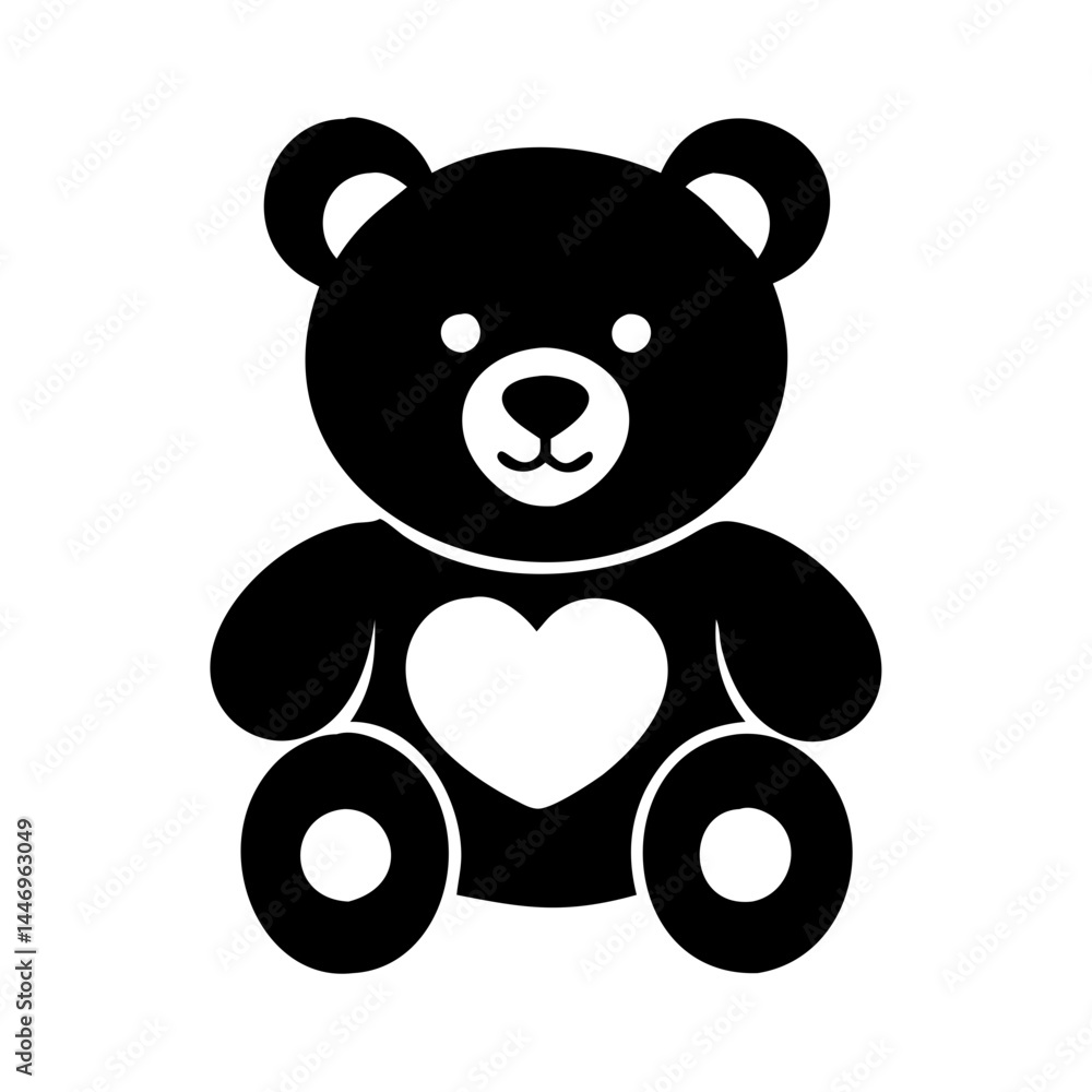 Adorable Black Teddy Bear with Heart Sitting Down Cute Cartoon Illustration Adorable Black Teddy Bear with Heart Sitting Down Cute Cartoon Illustration