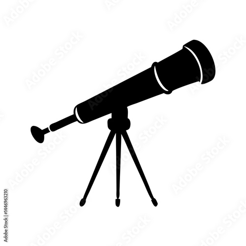A Black and White Silhouette of a Telescope on a Tripod for Astronomical Observation