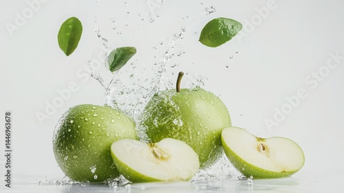 Green Apples Splashing in Water
