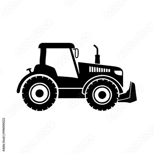 Powerful Black Farm Tractor Icon Illustration Side View Agricultural Machinery Equipment