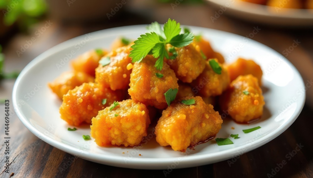 Crispy Gobi Manchurian appetizer served on a white plate , high resolution, gobi manchurian, vegetarian Crispy Gobi Manchurian appetizer served on a white plate , high resolution, gobi manchurian, vegetarian