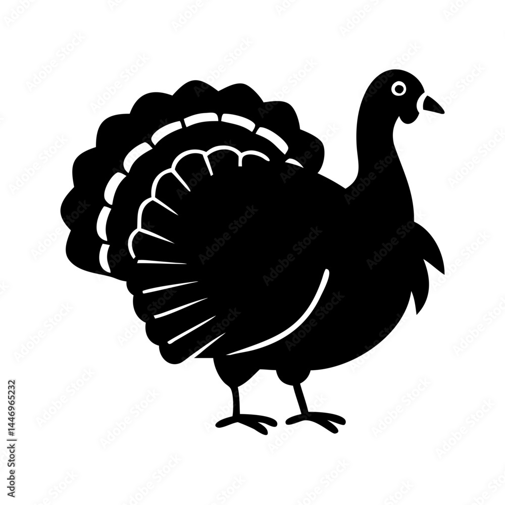 Black Silhouette of a Thanksgiving Turkey with a Large Tail Black Silhouette of a Thanksgiving Turkey with a Large Tail