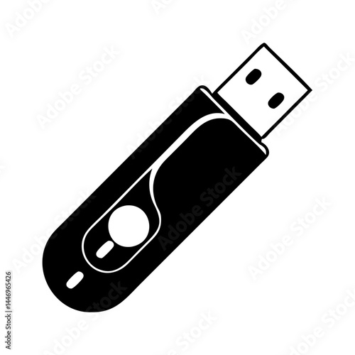 Black and White Illustration of a USB Flash Drive Data Storage Device