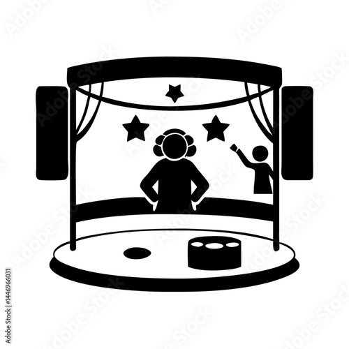 A DJ Performing on Stage with Sound System and Audience Member