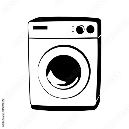 A Black and White Illustration of a Modern Washing Machine