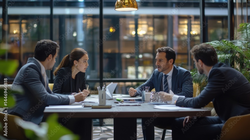 Obraz premium Engaged business professionals strategizing in a well-lit office environment
