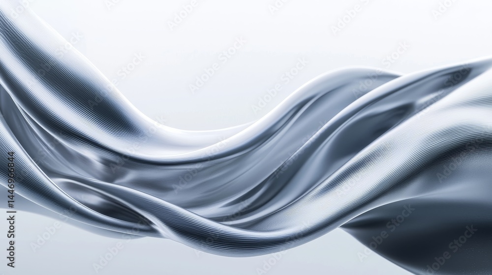 Obraz premium Elegant flowing silver fabric creating a smooth, dynamic texture on a light background.