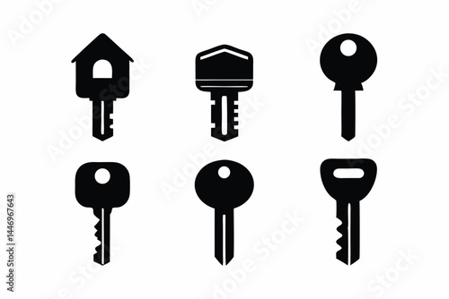 set of Household Key icon silhouette vector illustration