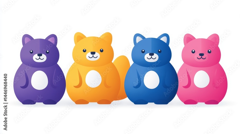 Naklejka premium Adorable pixelated animals vibrant coloration delightful design charming row whimsical pixel animals cheerful arrangement cartoonish characters soft edges and friendly expressions