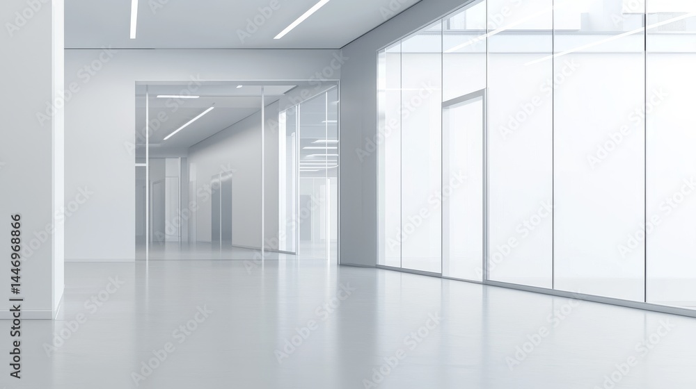 Fototapeta premium Modern, spacious interior hallway with sleek design and ample natural light.