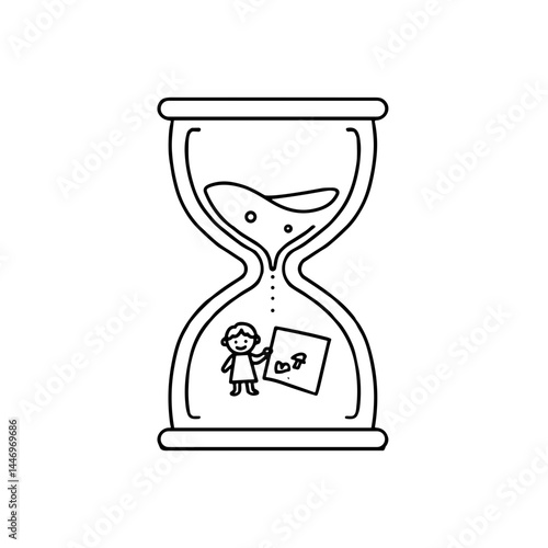 Child holding a drawing in an hourglass for International Children's Day  