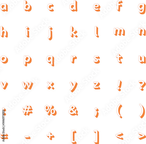 レイヤーが重なったオレンジの線に白のアルファベット小文字と記号
