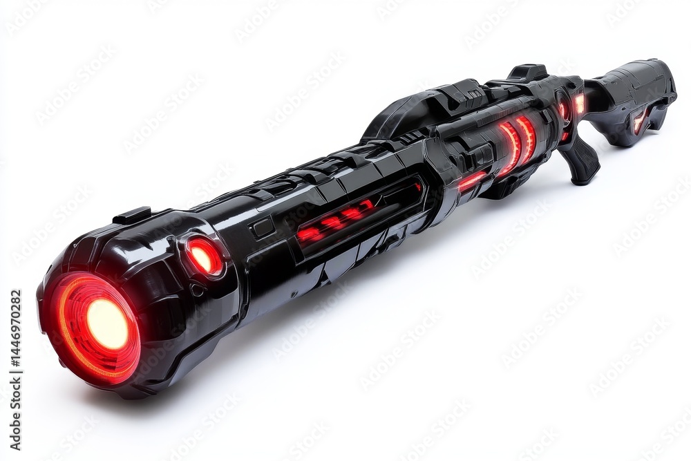 Futuristic, black weapon with red lights. High-tech design Futuristic, black weapon with red lights. High-tech design