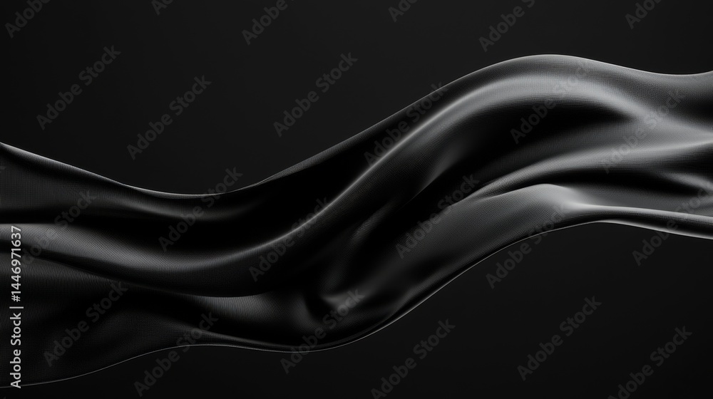 Smooth black fabric wave with elegant texture and rich depth against a dark backdrop. Smooth black fabric wave with elegant texture and rich depth against a dark backdrop.