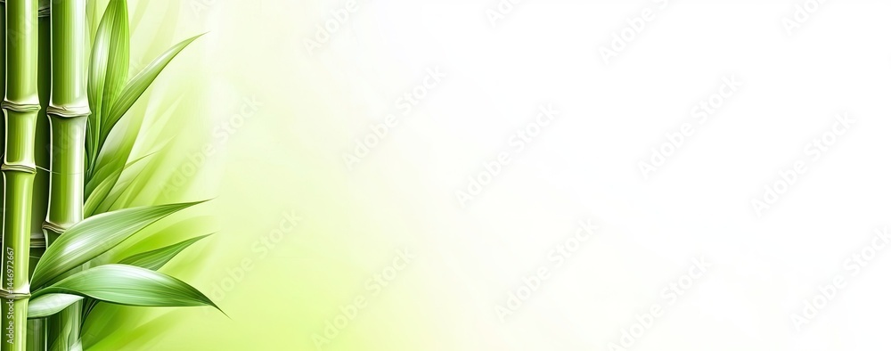 Obraz premium Lush green bamboo stalks and leaves against a soft, light background
