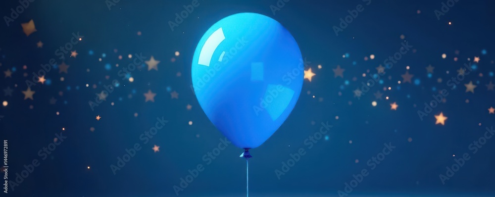 Fototapeta premium Single bright blue balloon, inflated, festive , latex, anniversary