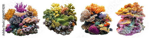 Set of coral reef isolated on transparent background