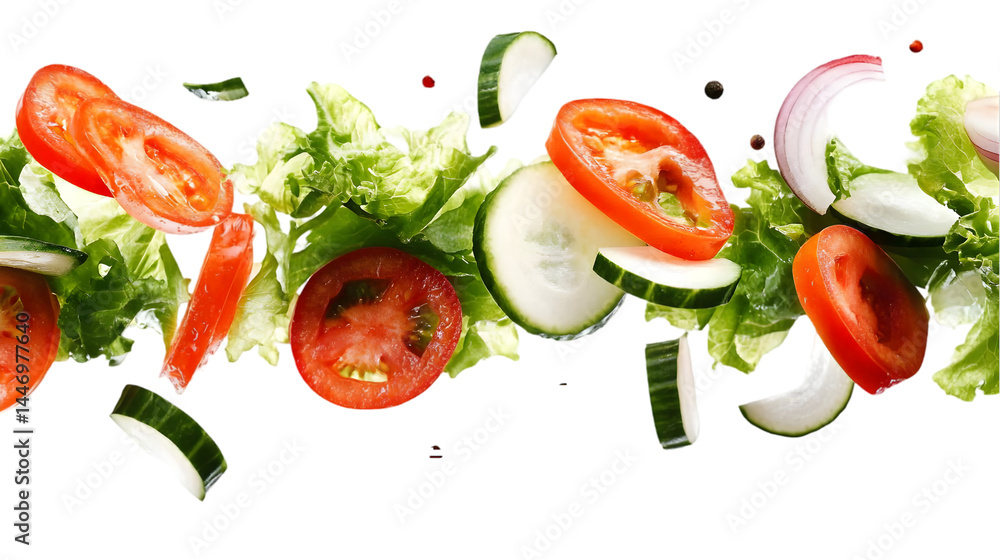 Flying Fresh Salad Ingredients Isolated Background Photo Flying Fresh Salad Ingredients Isolated Background Photo