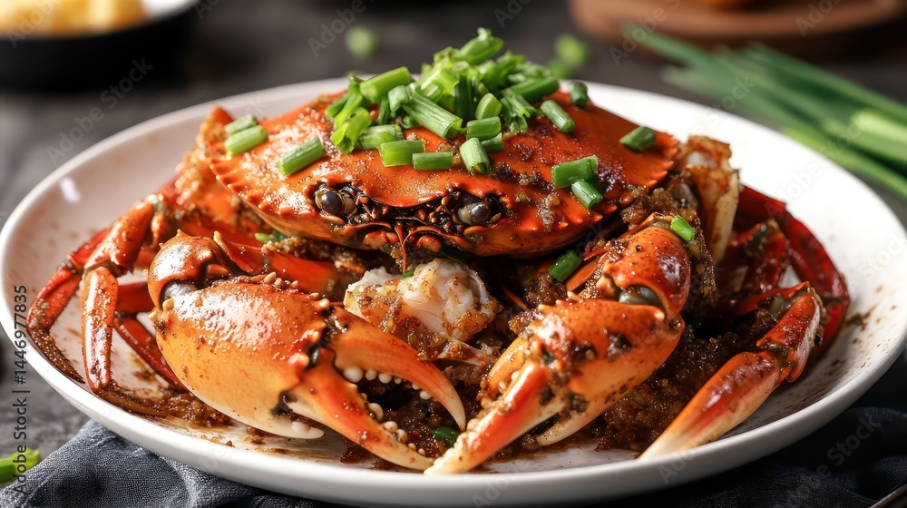 Spicy crab dish on plate Spicy crab dish on plate