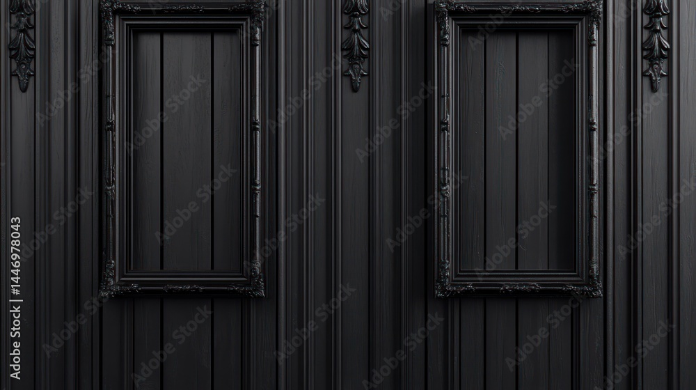 Dark wood paneling with ornate frames Dark wood paneling with ornate frames