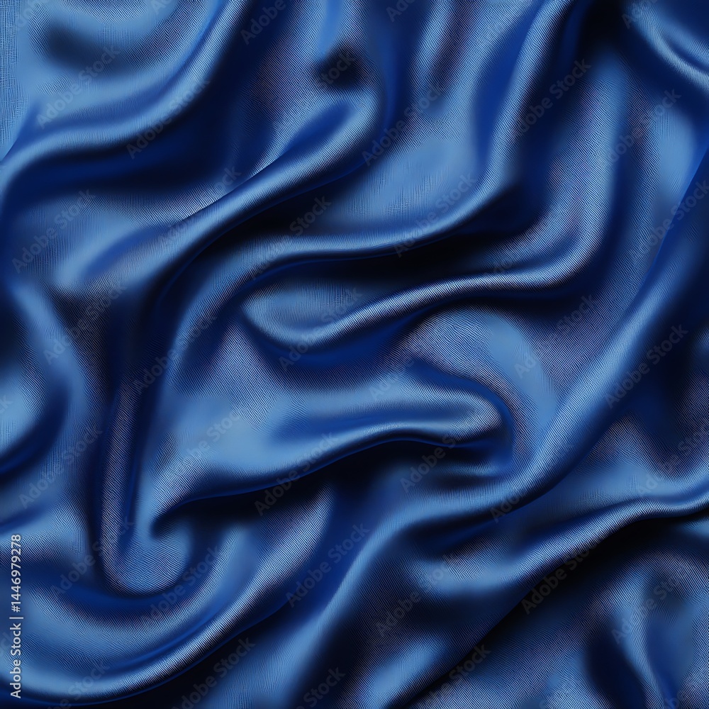 Fototapeta premium Deep blue satin fabric texture. Luxurious, smooth folds