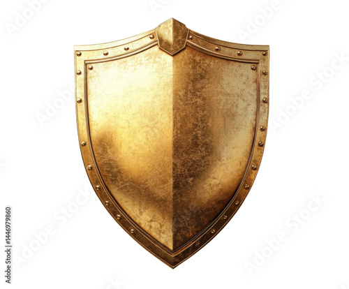 Golden shield display decorative item isolated on transparent background