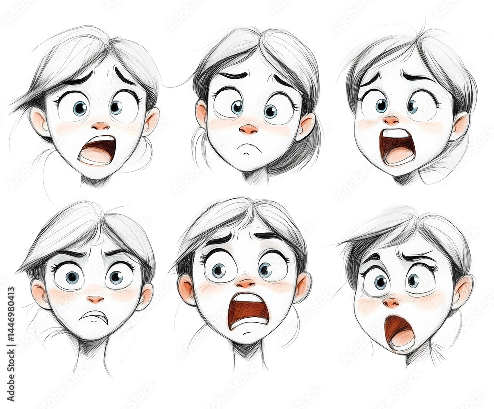 Facial expression showcase character design digital isolated on transparent background Facial expression showcase character design digital isolated on transparent background