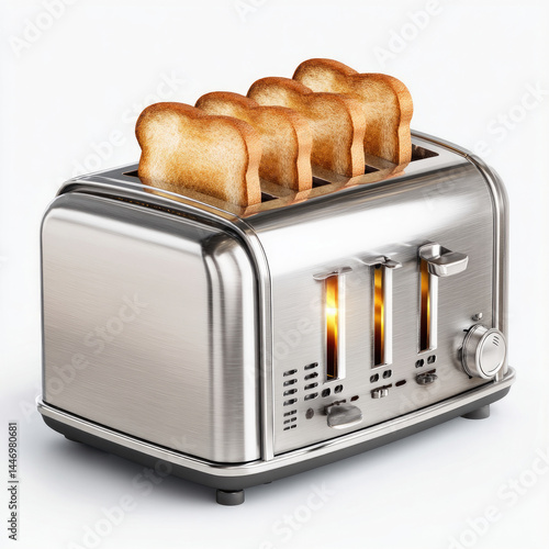 Four-slice toaster with toasted bread slices,  stainless steel body,  classic design,  four slots