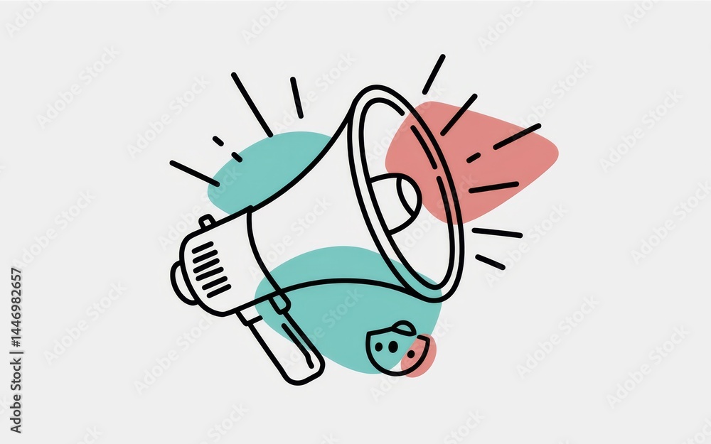 Naklejka premium Megaphone with Abstract Shapes and Lines Announcement Design Element