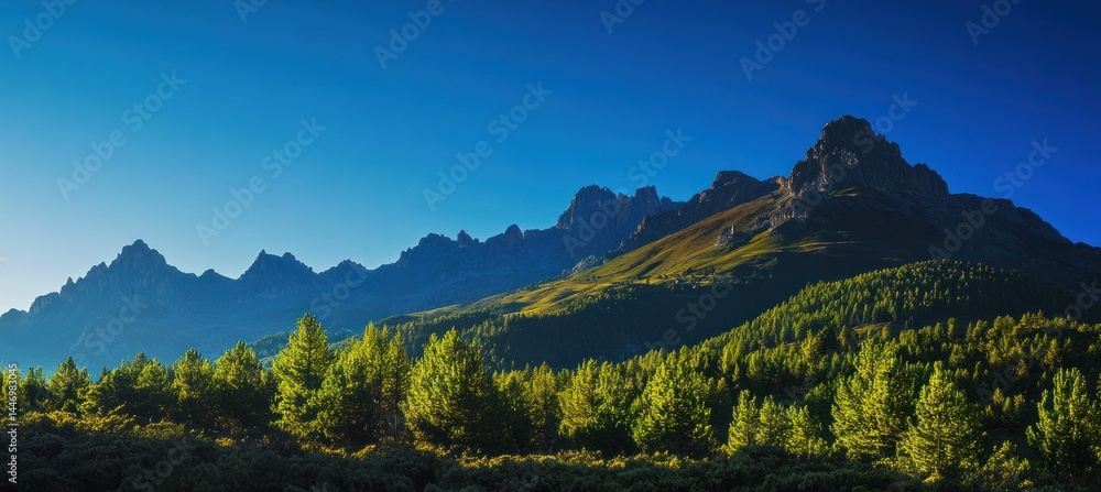 Fototapeta premium Majestic mountain range with lush forests
