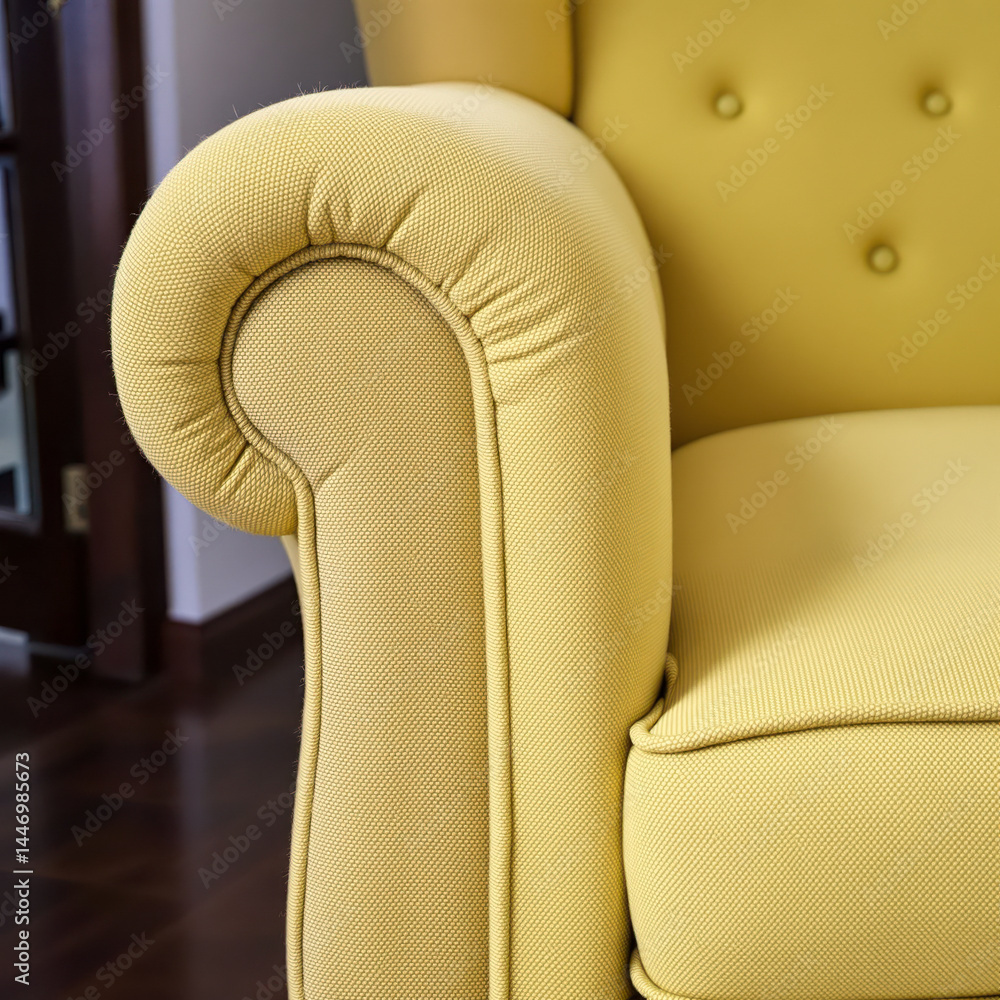 Obraz premium close-up of a pale yellow armchair with detailed stitching