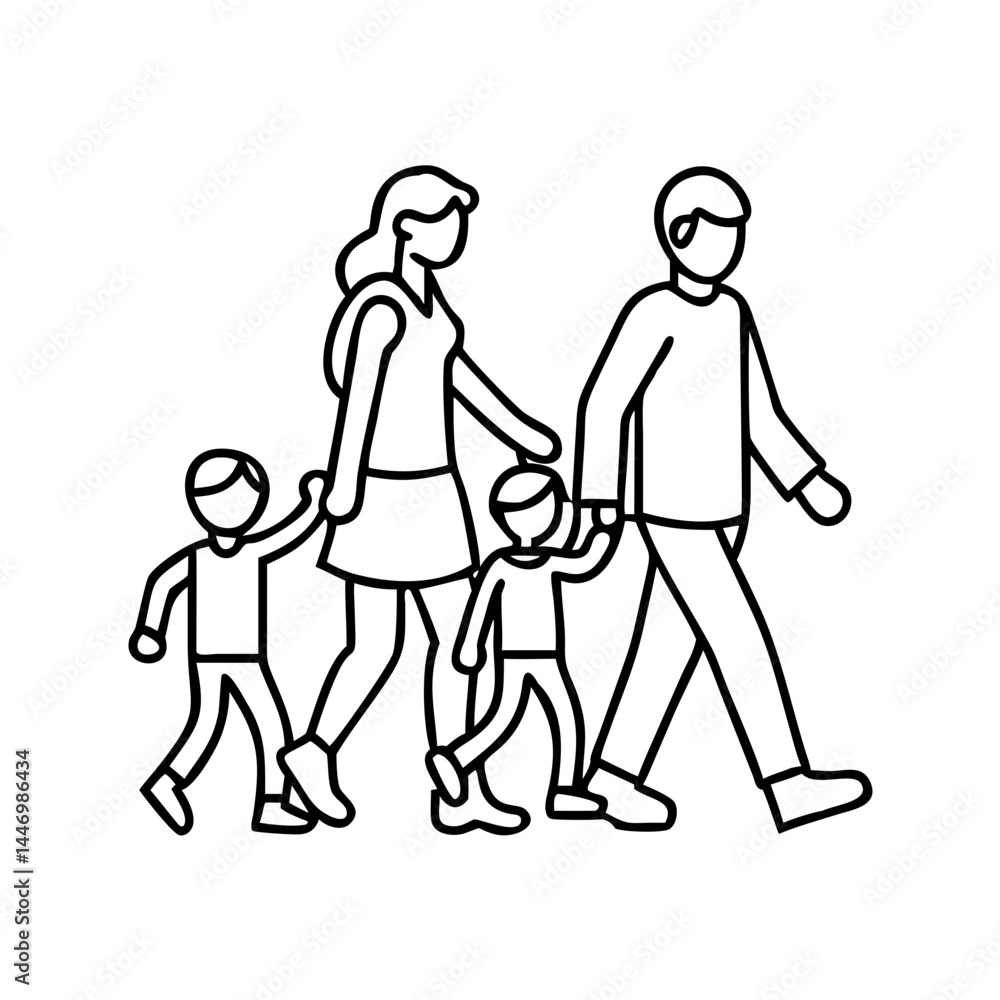 family walking icon, family walking line art - simple line art of family walking, perfect for family walking logos and icons family walking icon, family walking line art - simple line art of family walking, perfect for family walking logos and icons