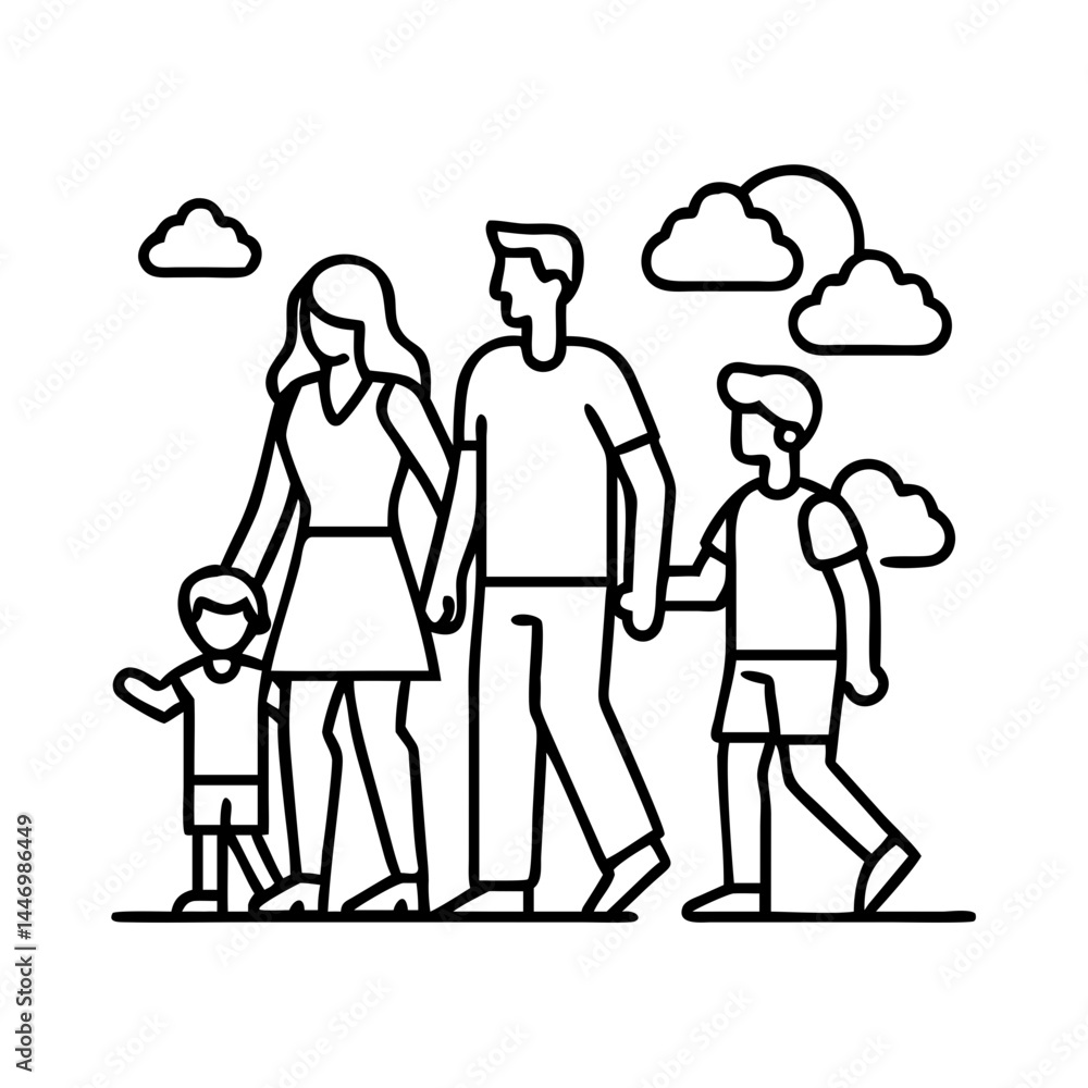 family walking icon, family walking line art - simple line art of family walking, perfect for family walking logos and icons family walking icon, family walking line art - simple line art of family walking, perfect for family walking logos and icons