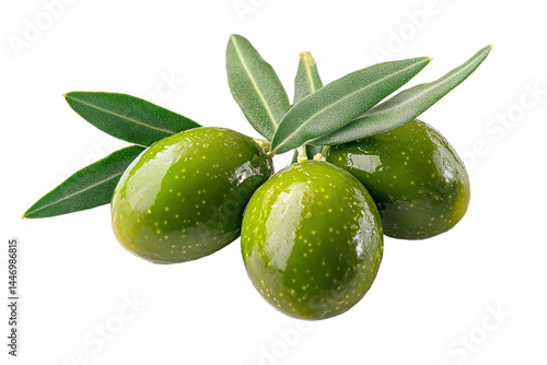 Wallpaper Mural Group of vibrant green olives, highlighted by their glossy texture and fresh leaves.  The image focuses on the fruit's form and color. Torontodigital.ca