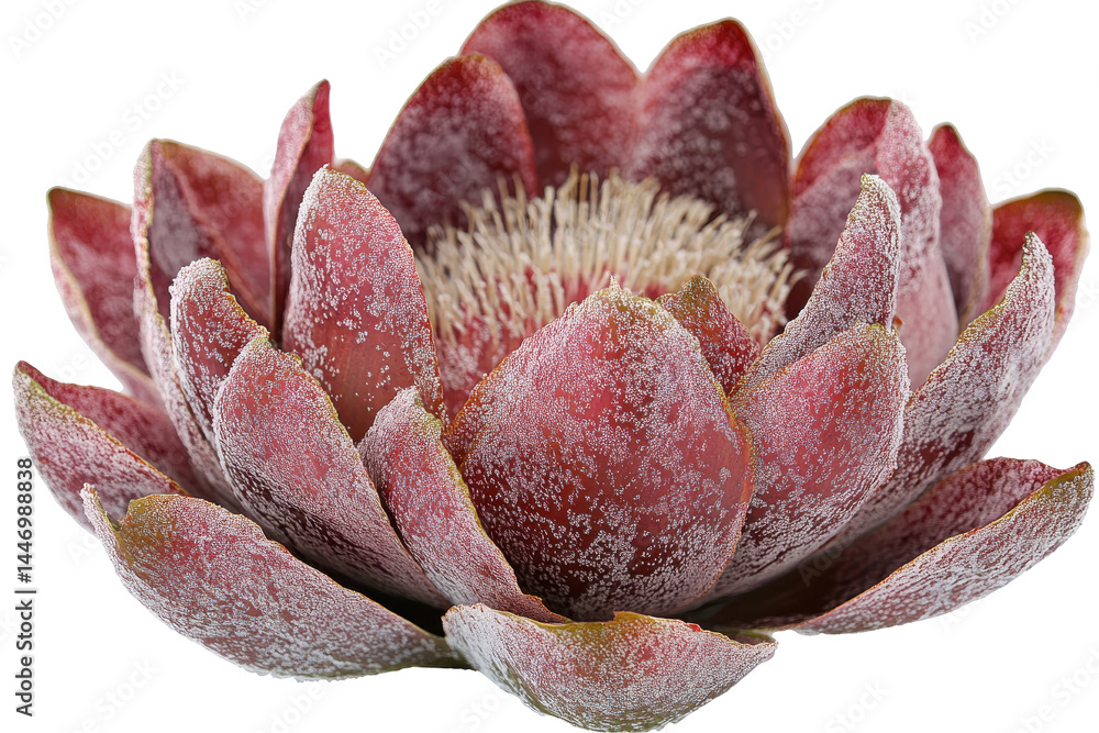 Fototapeta premium Elegant pink flower with textured petals and intricate center, on black. Bold, organic beauty