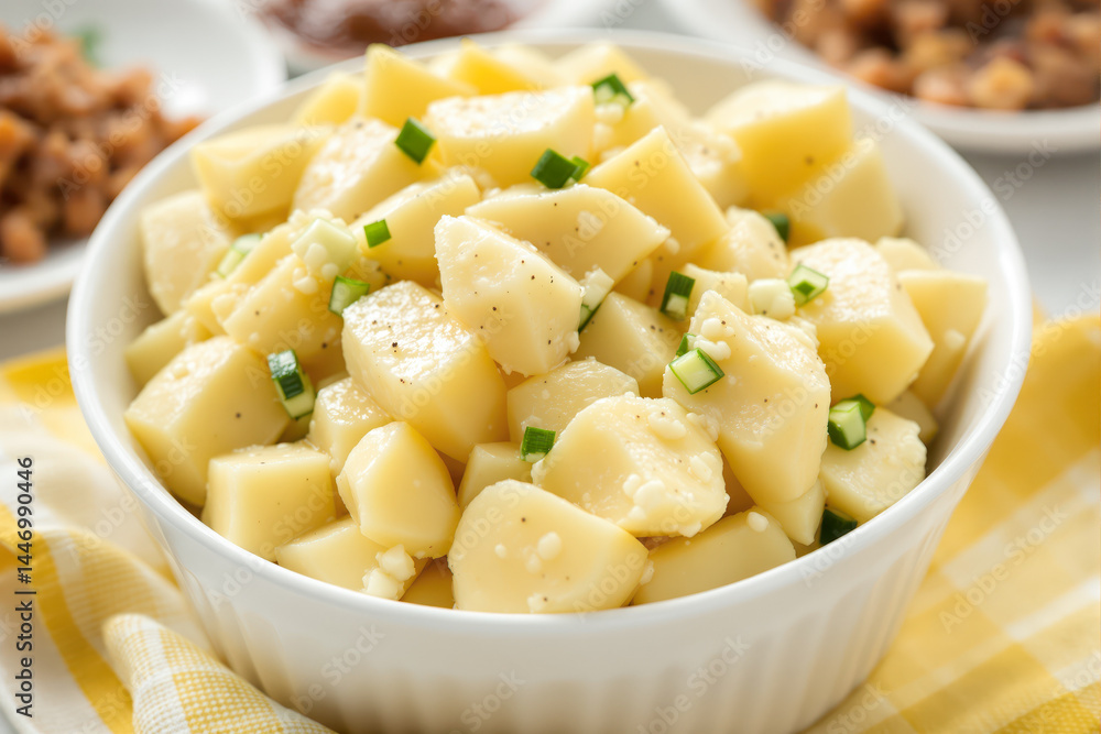 creamy potato salad in a white bowl creamy potato salad in a white bowl