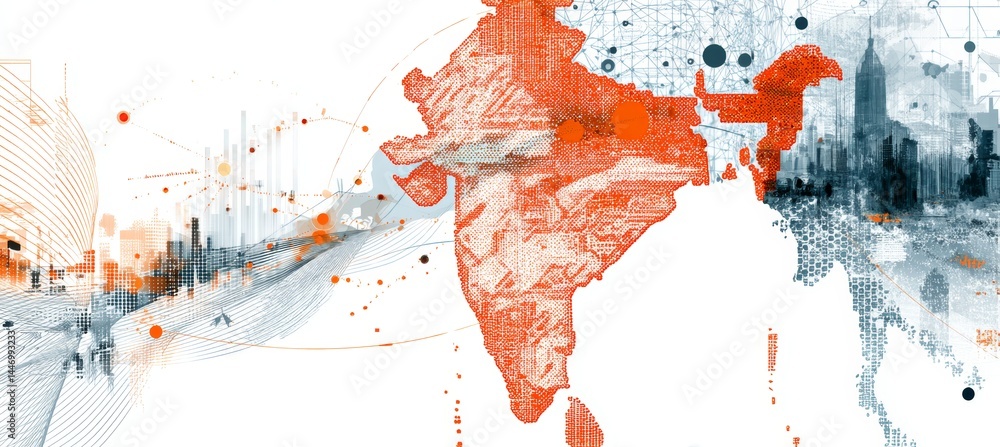 Abstract India modern map on white background. Generative AI technology.